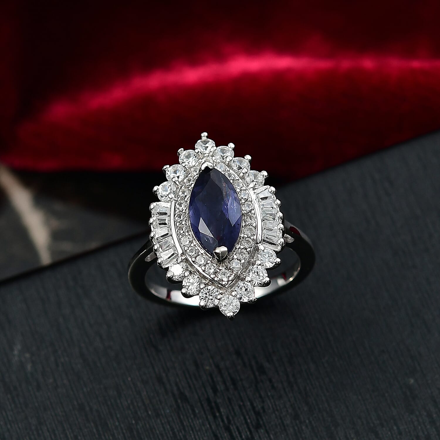 D'Joy Catalina Iolite and White Zircon 2.50 ctw Starlit Grace Ring in Rhodium Over Sterling Silver (Size 10.0)