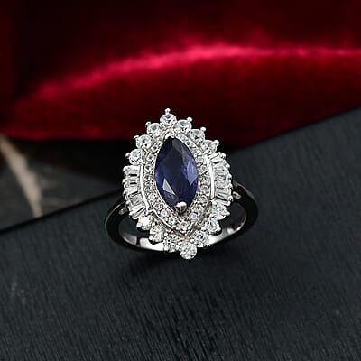 D'Joy Catalina Iolite and White Zircon 2.50 ctw Starlit Grace Ring in Rhodium Over Sterling Silver (Size 10.0)