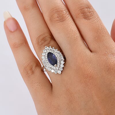 D'Joy Catalina Iolite and White Zircon 2.50 ctw Starlit Grace Ring in Rhodium Over Sterling Silver (Size 10.0)