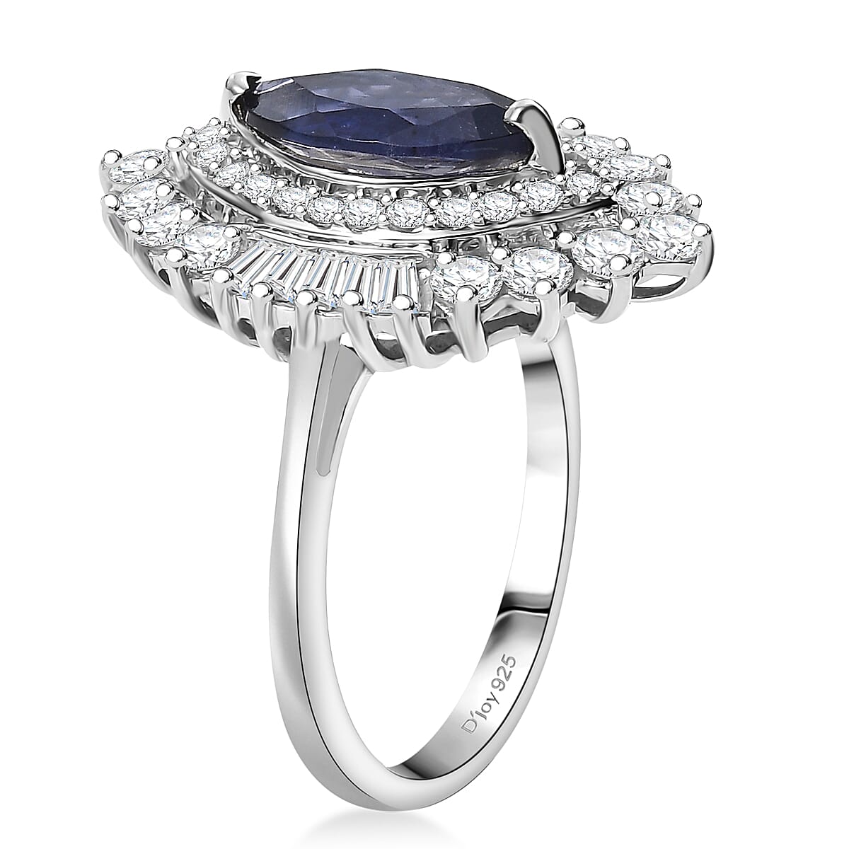D'Joy Catalina Iolite and White Zircon 2.50 ctw Starlit Grace Ring in Rhodium Over Sterling Silver (Size 10.0)