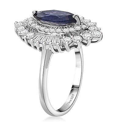 D'Joy Catalina Iolite and White Zircon 2.50 ctw Starlit Grace Ring in Rhodium Over Sterling Silver (Size 10.0)