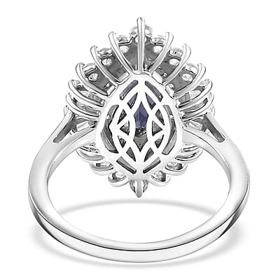 D'Joy Catalina Iolite and White Zircon 2.50 ctw Starlit Grace Ring in Rhodium Over Sterling Silver (Size 10.0)