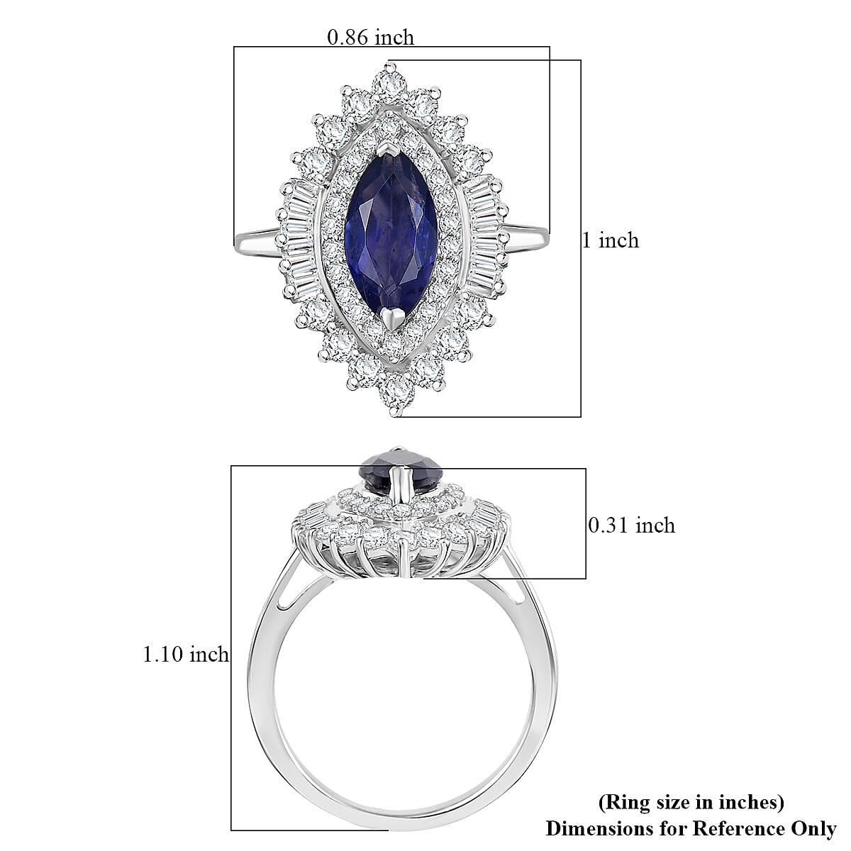 D'Joy Catalina Iolite and White Zircon 2.50 ctw Ring in Rhodium Over Sterling Silver (Size  10.0) image number 5