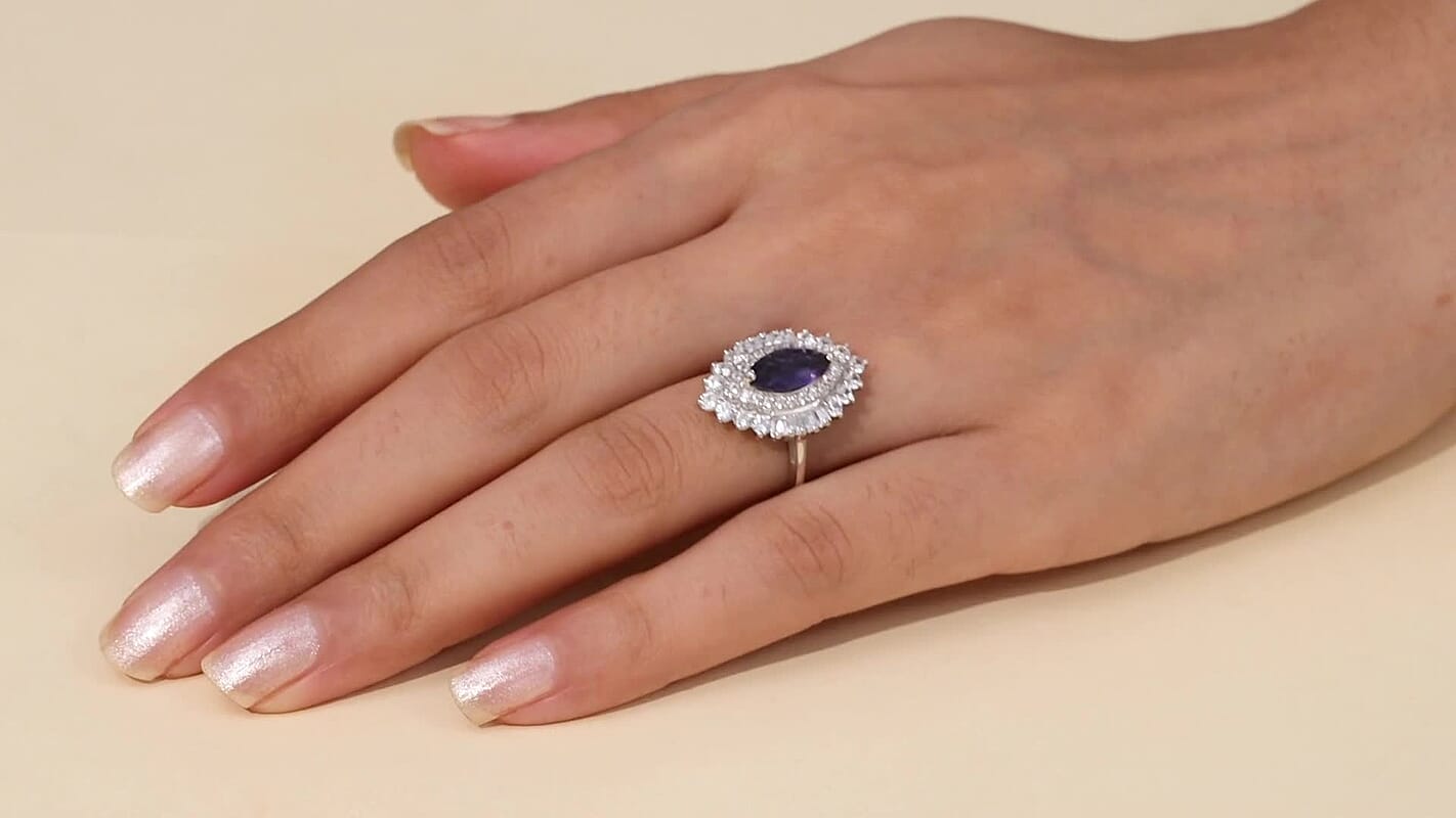 D'Joy Catalina Iolite and White Zircon 2.50 ctw Ring in Rhodium Over Sterling Silver (Size  10.0)