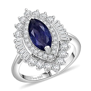 D'Joy Catalina Iolite, White Zircon Ring in Rhodium Over Sterling Silver 2.50 ctw (Size 9.0)