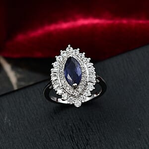 D'Joy Catalina Iolite, White Zircon Ring in Rhodium Over Sterling Silver 2.50 ctw (Size 9.0)