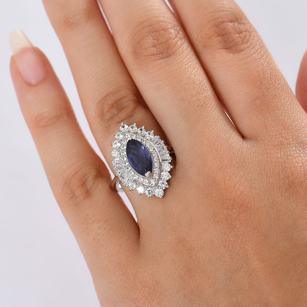 D'Joy Catalina Iolite, White Zircon Ring in Rhodium Over Sterling Silver 2.50 ctw (Size 9.0) image number 2