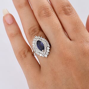 D'Joy Catalina Iolite, White Zircon Ring in Rhodium Over Sterling Silver 2.50 ctw (Size 9.0)