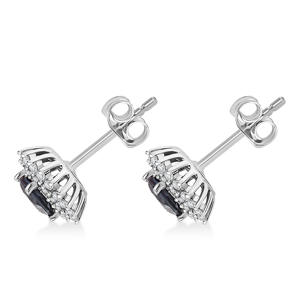 Luxuriant Lab Grown Alexandrite and White Zircon 2.20 ctw Daybreak Halo Earrings in Rhodium Over Sterling Silver image number 3