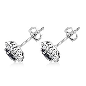 Luxuriant Lab Grown Alexandrite and White Zircon 2.20 ctw Daybreak Halo Earrings in Rhodium Over Sterling Silver