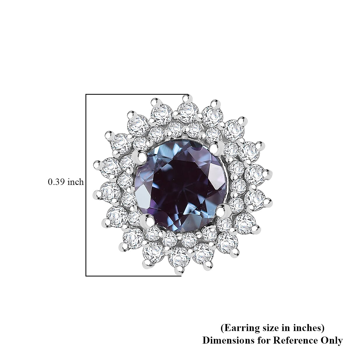 Luxuriant Lab Grown Alexandrite and White Zircon 2.20 ctw Daybreak Halo Earrings in Rhodium Over Sterling Silver image number 4