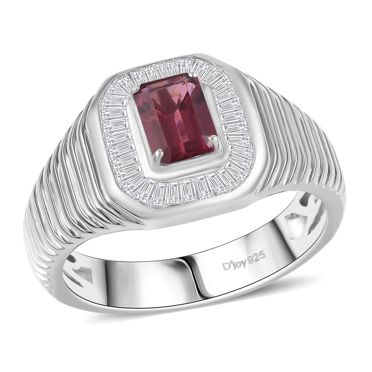 D’Joy Ouro Fino Rubellite and White Diamond 1.40 ctw Men's Ring in Rhodium Over Sterling Silver (Size 11.0) image number 0