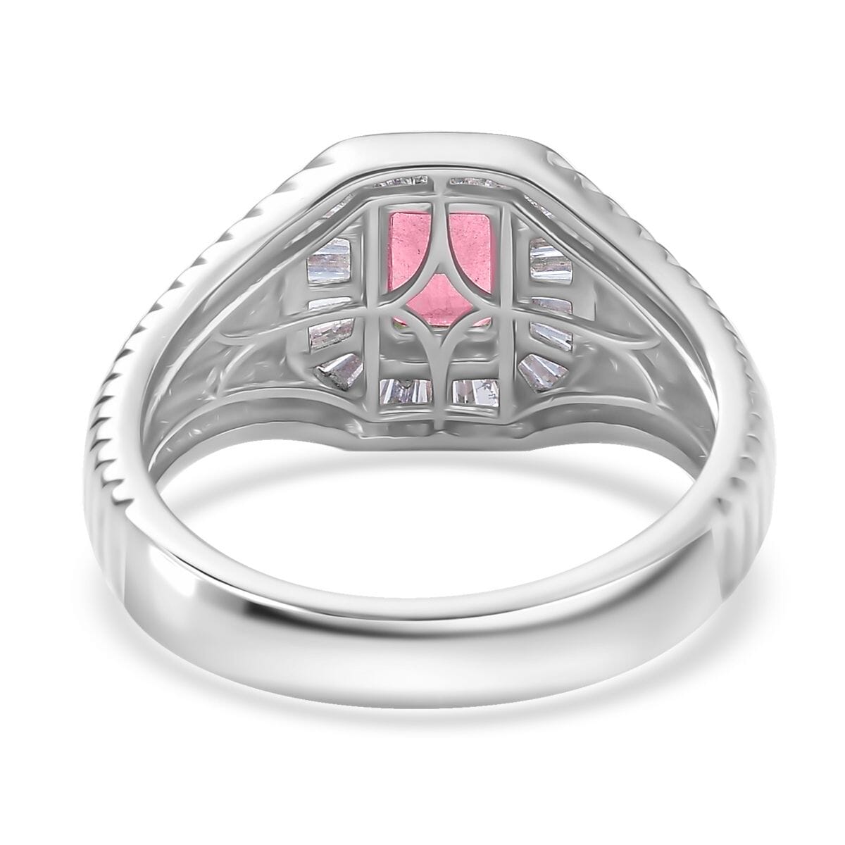 D’Joy Ouro Fino Rubellite and White Diamond 1.40 ctw Men's Ring in Rhodium Over Sterling Silver (Size 11.0) image number 3
