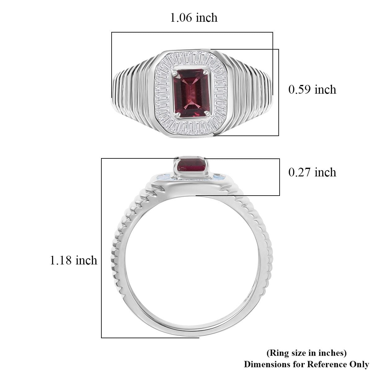 D’Joy Ouro Fino Rubellite and White Diamond 1.40 ctw Men's Ring in Rhodium Over Sterling Silver (Size 11.0) image number 4