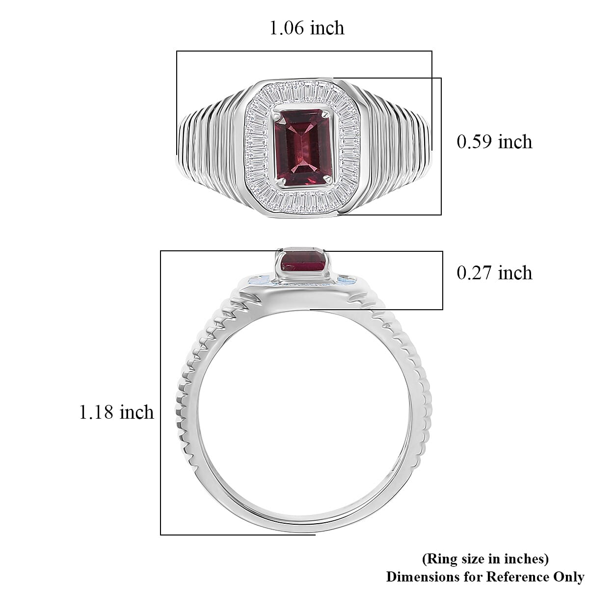 D'Joy Ouro Fino Rubellite and White Diamond 1.40 ctw Art Deco Men's Ring in Rhodium Over Sterling Silver (Size 12.0) image number 5