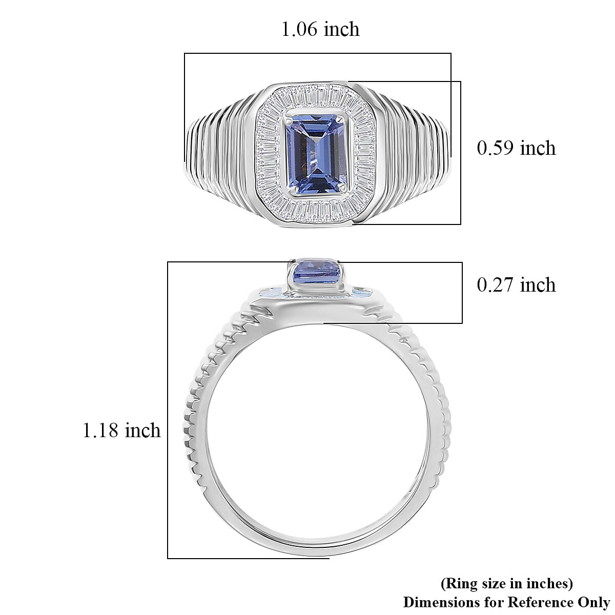 D’Joy Premium Tanzanite and White Diamond 1.50 ctw Art Deco Men's Ring in Rhodium Over Sterling Silver (Size 10.0)