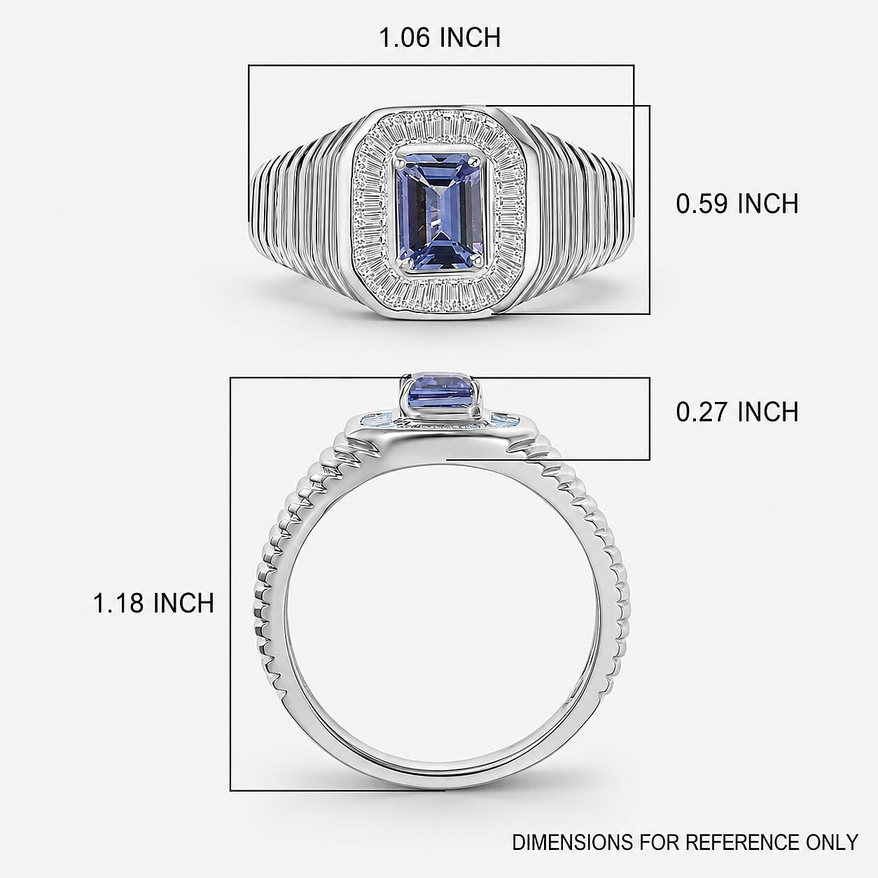 D’Joy Premium Tanzanite and White Diamond 1.50 ctw Art Deco Men's Ring in Rhodium Over Sterling Silver (Size 10.0)