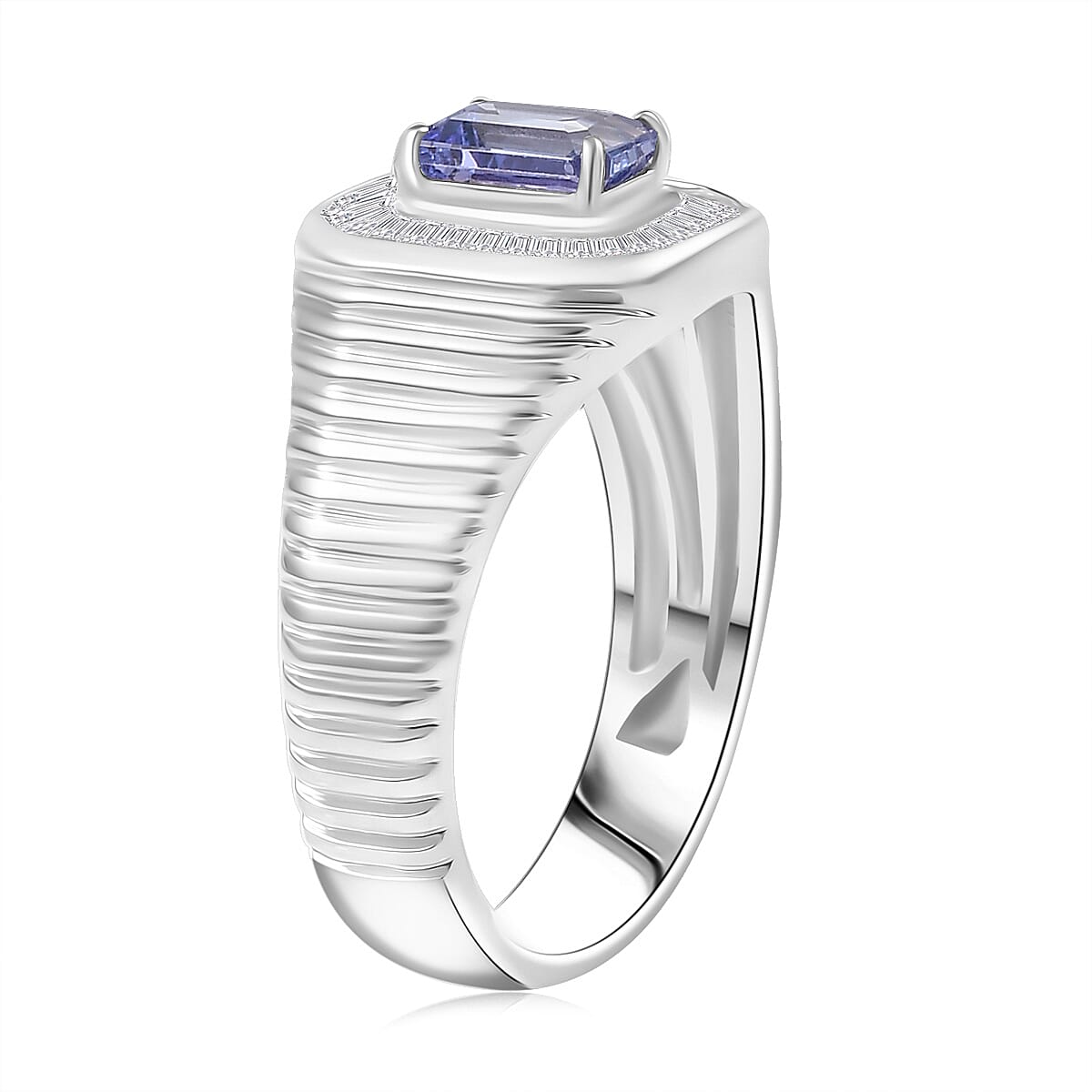 D&rsquo;Joy Premium Tanzanite and White Diamond 1.50 ctw Men's Ring in Rhodium Over Sterling Silver (Size 9.0) image number 3