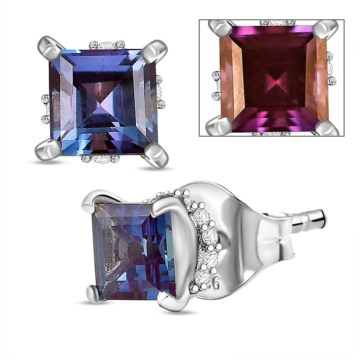 D'Joy Premium Lab Grown Alexandrite and Moissanite 1.80 ctw Art Deco Earrings in Rhodium Over Sterling Silver  image number 0