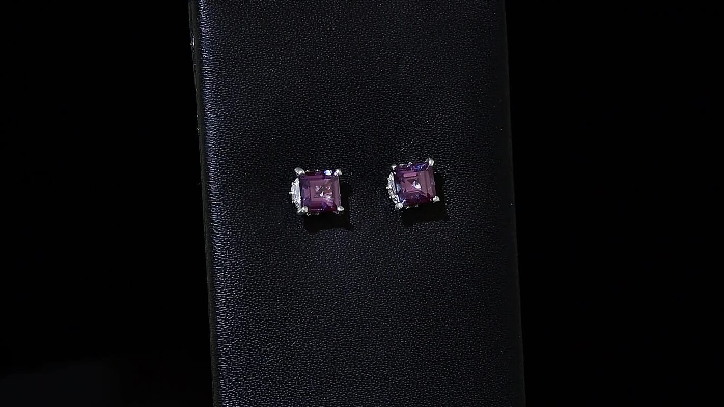 D'Joy Premium Lab Grown Alexandrite and Moissanite 1.80 ctw Art Deco Earrings in Rhodium Over Sterling Silver
