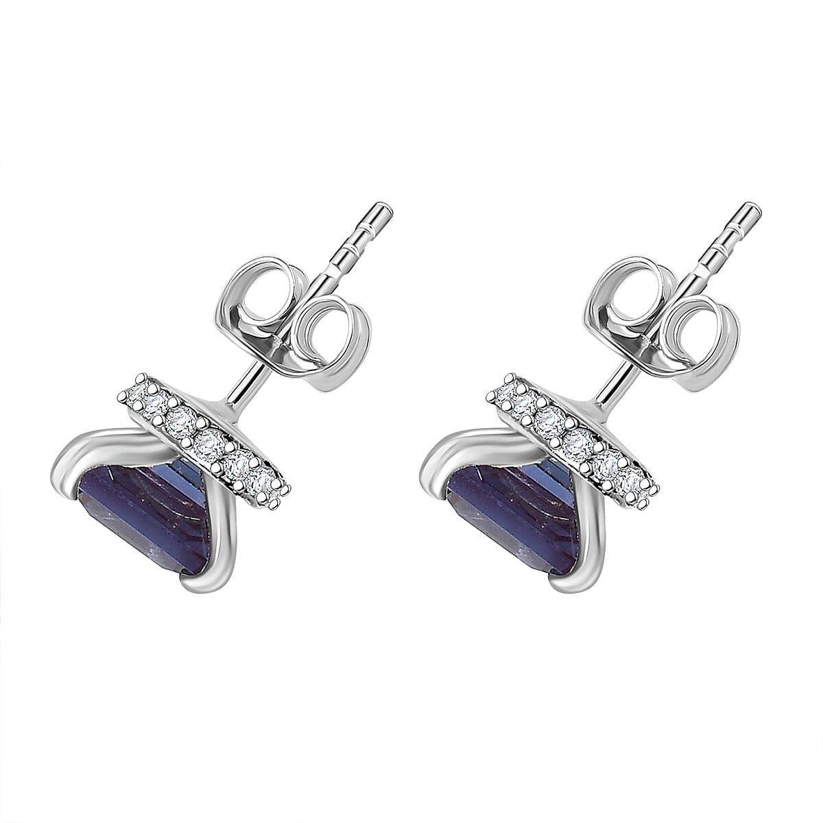 D'Joy Premium Lab Grown Alexandrite and Moissanite 1.80 ctw Art Deco Earrings in Rhodium Over Sterling Silver  image number 3