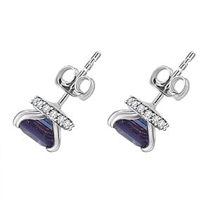 D'Joy Premium Lab Grown Alexandrite and Moissanite 1.80 ctw Art Deco Earrings in Rhodium Over Sterling Silver 