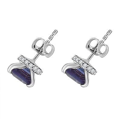 D'Joy Premium Lab Grown Alexandrite and Moissanite 1.80 ctw Art Deco Earrings in Rhodium Over Sterling Silver