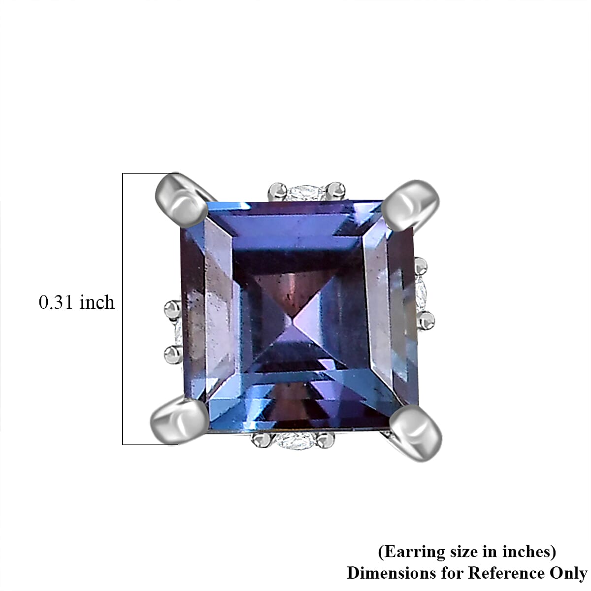 D'Joy Premium Lab Grown Alexandrite and Moissanite 1.80 ctw Art Deco Earrings in Rhodium Over Sterling Silver  image number 4