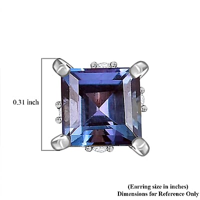 D'Joy Premium Lab Grown Alexandrite and Moissanite 1.80 ctw Art Deco Earrings in Rhodium Over Sterling Silver
