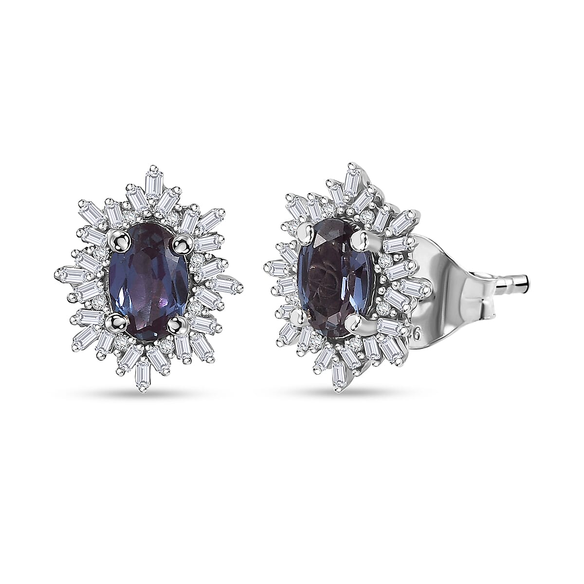 Luxuriant Premium Lab Grown Alexandrite and Diamond 1.30 ctw Twilight Bloom Earrings in Rhodium Over Sterling Silver  image number 0