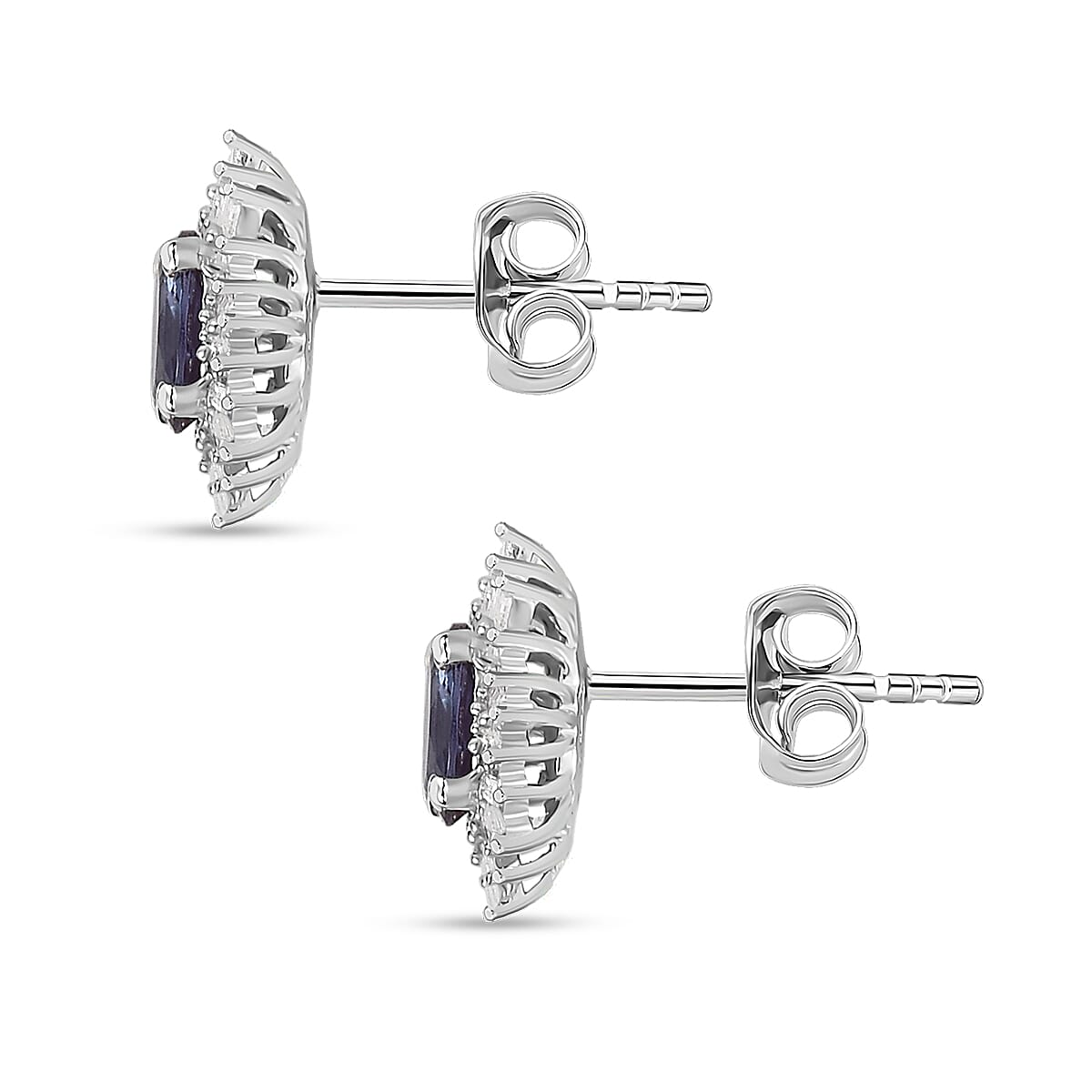 Luxuriant Premium Lab Grown Alexandrite and Diamond 1.30 ctw Twilight Bloom Earrings in Rhodium Over Sterling Silver  image number 3