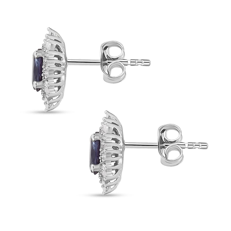 Luxuriant Premium Lab Grown Alexandrite and Diamond 1.30 ctw Twilight Bloom Earrings in Rhodium Over Sterling Silver