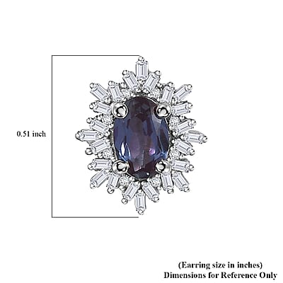 Luxuriant Premium Lab Grown Alexandrite and Diamond 1.30 ctw Twilight Bloom Earrings in Rhodium Over Sterling Silver