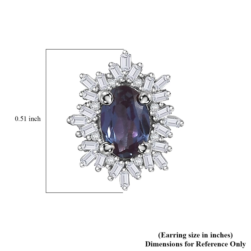 Luxuriant Premium Lab Grown Alexandrite and Diamond 1.30 ctw Twilight Bloom Earrings in Rhodium Over Sterling Silver