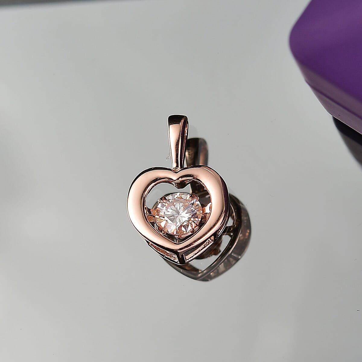 D'Joy Moissanite 0.40 ctw Heart Pendant without Chain in 18K Vermeil Rose Gold Over Sterling Silver image number 1