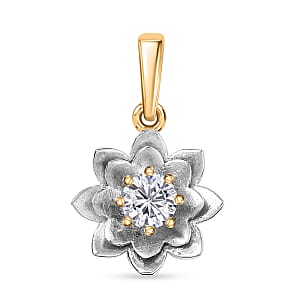 D'Joy Moissanite 0.40 ctw Floral Pendant without Chain in Rhodium Over and 18K Vermeil YG Over Sterling Silver