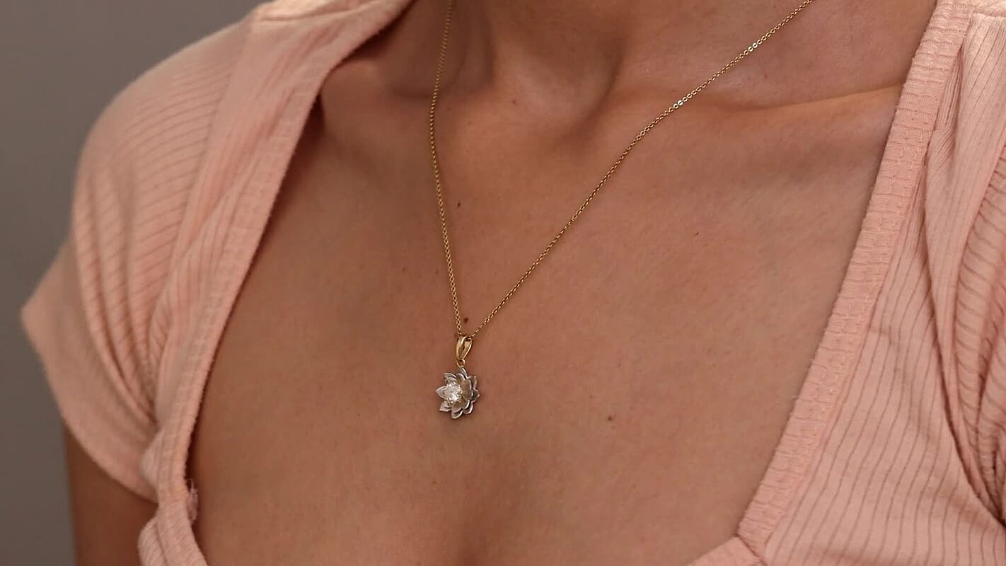 D'Joy Moissanite 0.40 ctw Floral Pendant without Chain in Rhodium Over and 18K Vermeil YG Over Sterling Silver