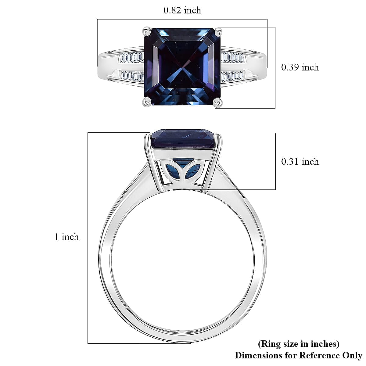 Luxuriant AAA Lab Grown Alexandrite and E-F VS Lab Grown Diamond 4.50 ctw Twilight Regent Ring in 10K White Gold (Size 10.0) 4.3 Grams image number 5
