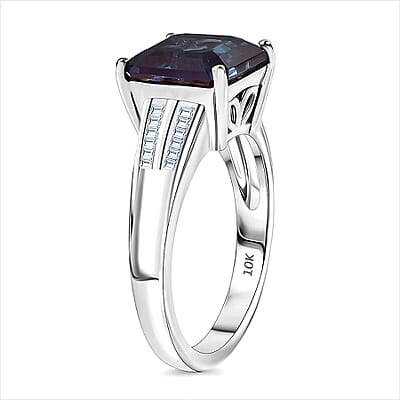 10K White Gold Luxuriant AAA Lab Grown Alexandrite, Lab Grown Diamond (E-F, VS) (0.27 cts) Ring (Size 5.0) (4.10 g) 4.50 ctw