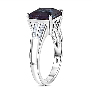 10K White Gold Luxuriant AAA Lab Grown Alexandrite, Lab Grown Diamond (E-F, VS) (0.27 cts) Ring (Size 5.5) (4.10 g) 4.50 ctw
