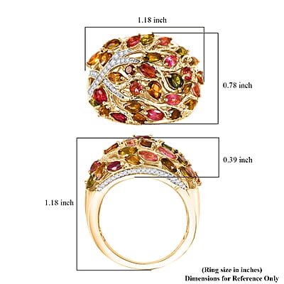 GP Italian Garden Collection Multi-Tourmaline and White Zircon 3.90 ctw Tree of Life Ring in 18K Vermeil Yellow Gold Over Sterling Silver (Size 10.0)