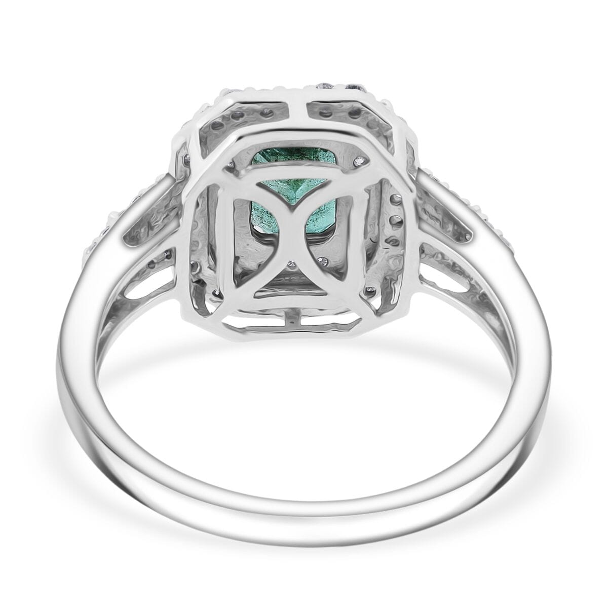 D'Joy Premium Kagem Zambian Emerald and Moissanite 1.70 ctw The Regal Halo Ring in Rhodium Over Sterling Silver (Size 10.0)  image number 4
