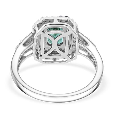 D'Joy Premium Kagem Zambian Emerald and Moissanite 1.70 ctw Imperial Radiance Ring in Rhodium Over Sterling Silver (Size 10.0) 