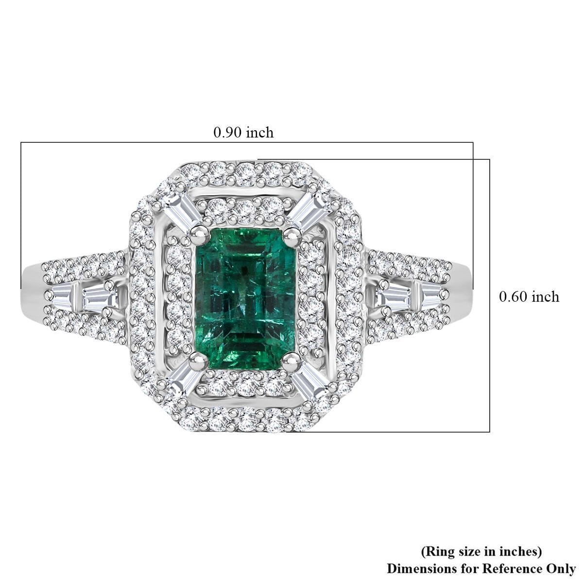 D'Joy Premium Kagem Zambian Emerald and Moissanite 1.70 ctw The Regal Halo Ring in Rhodium Over Sterling Silver (Size 10.0)  image number 5