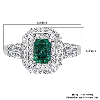 D'Joy Premium Kagem Zambian Emerald and Moissanite 1.70 ctw Imperial Radiance Ring in Rhodium Over Sterling Silver (Size 10.0) 