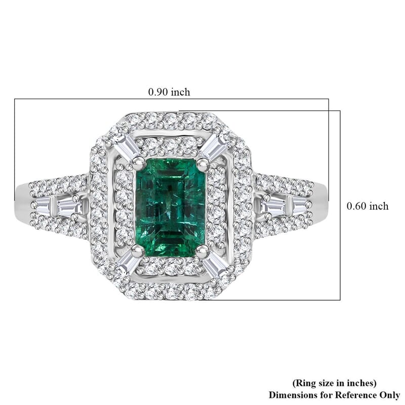 D'Joy Premium Kagem Zambian Emerald and Moissanite 1.70 ctw Imperial Radiance Ring in Rhodium Over Sterling Silver (Size 10.0) 