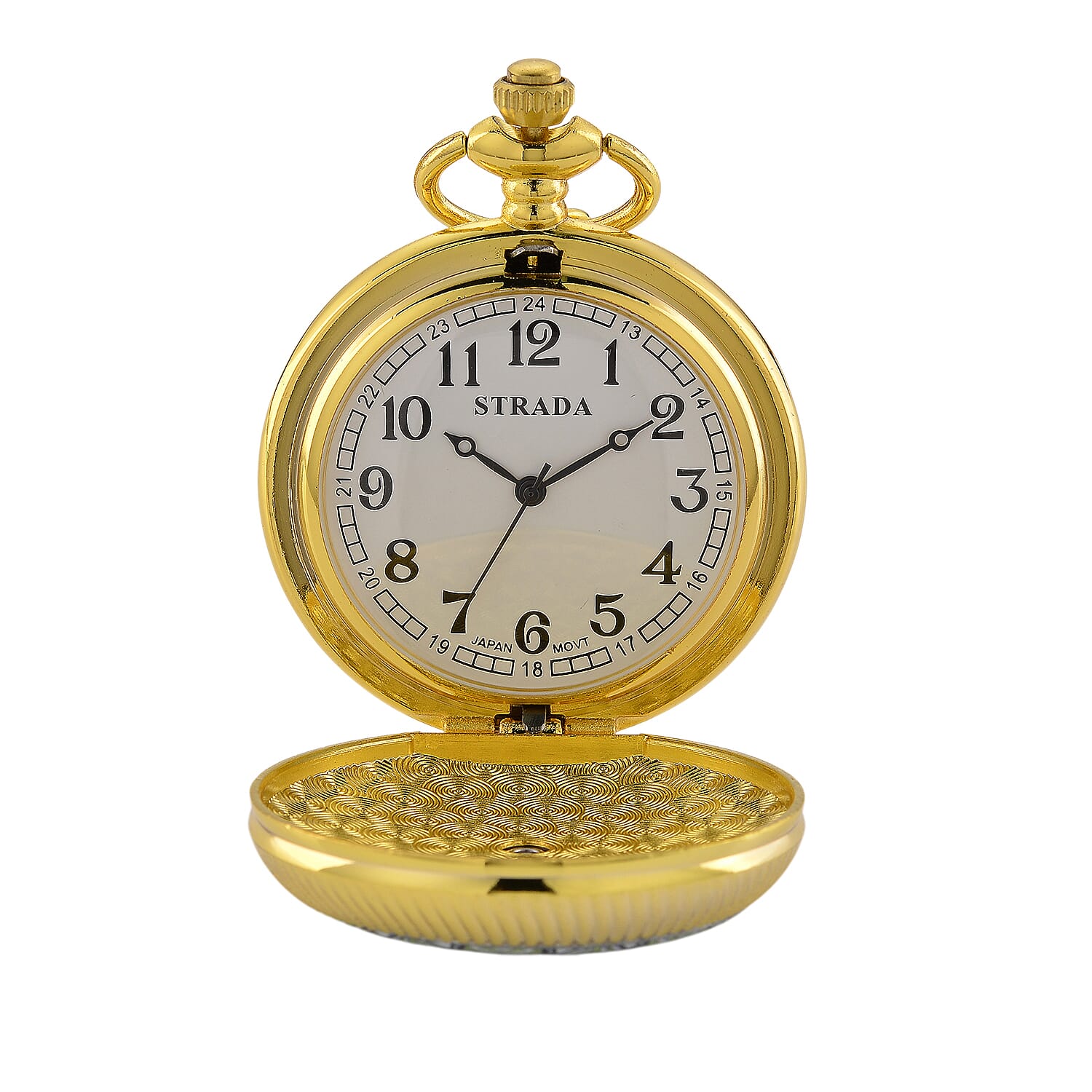 Ankur's Treasure Chest Deal Strada Japanese Movement Green Flower Pattern Rotating Pocket Watch with Chain (36 Inches) in Goldtone