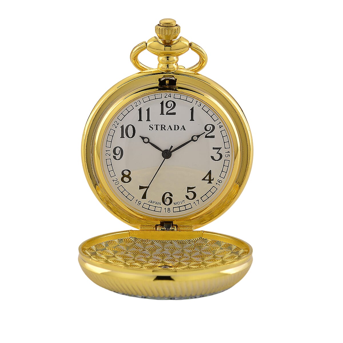 Strada Japanese Movement Green Flower Pattern Rotating Pocket Watch with Chain (36 Inches) in Goldtone image number 6