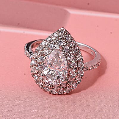 D'Joy Moissanite 2.65 ctw Eternal Glow Ring in Rhodium Over Sterling Silver (Size 6.0)