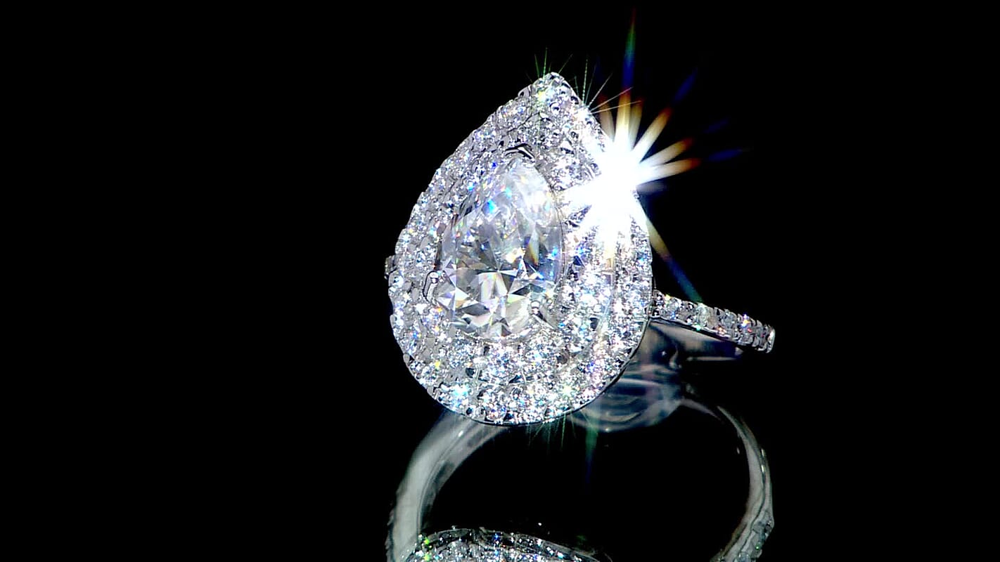 D'Joy Moissanite (Pear 10x7mm) Ring in Rhodium Over Sterling Silver (Size 10.0) 2.64 ctw